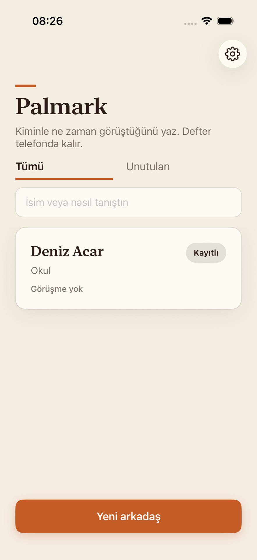Palmark listesi: Deniz Acar, Okul, Kayıtlı